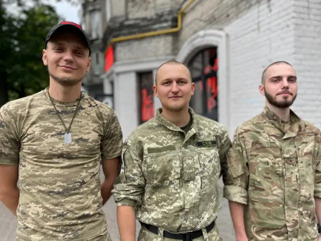 Mark, ‘Skif’ and Nikolai - volunteer soldiers returning from the front line in the Luhansk region