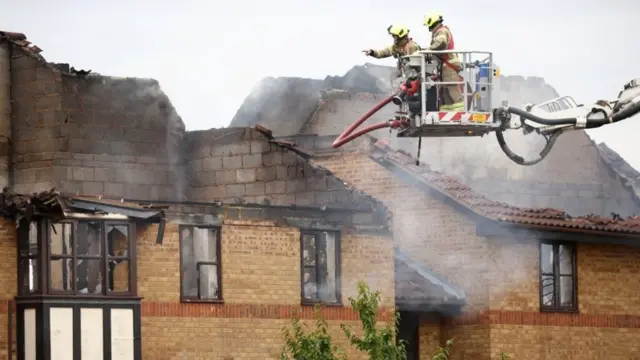 Firefighters tackling a blaze in Bedford