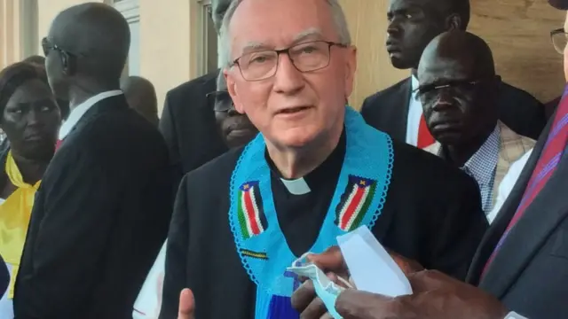 Cardinal Pietro Parolin at Juba airport, South Sudan - Tuesday 5 July 2022