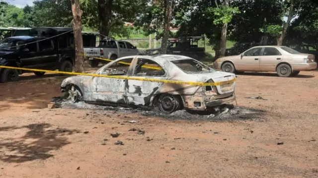 Burnt car at Kuje prison