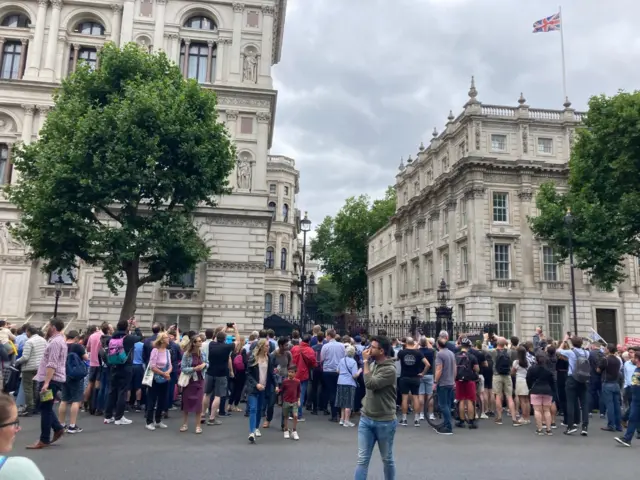 Crowds gathering outside Downing St