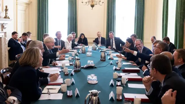 The prime minister chairs a cabinet meeting after his resignation speech