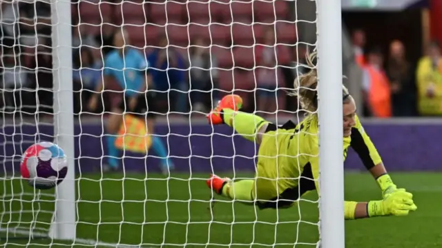 A photo of a goal going in for Norway
