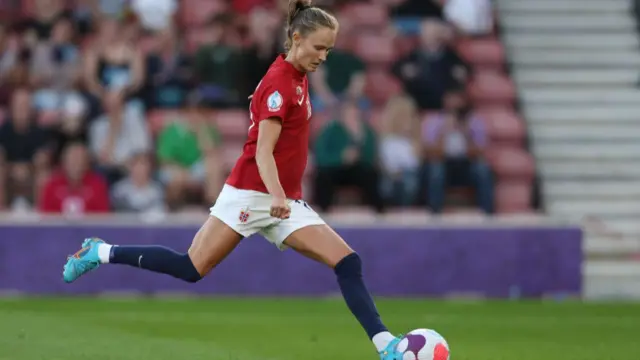 A photo of Caroline Graham Hansen scoring a penalty