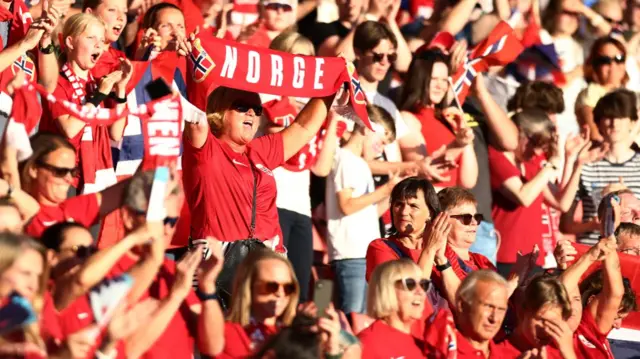 A photo of Norway fans celebrating
