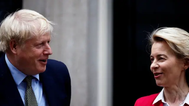 Boris Johnson and European Commission President Ursula Von der Leyen during a round of Brexit talks in 2020