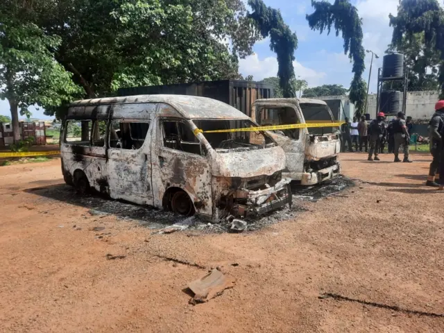 Scene after the attack at the Kuje Correctional Centre in Abuja, Nigeria