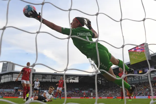 Lene Christensen makes a save for Denmark