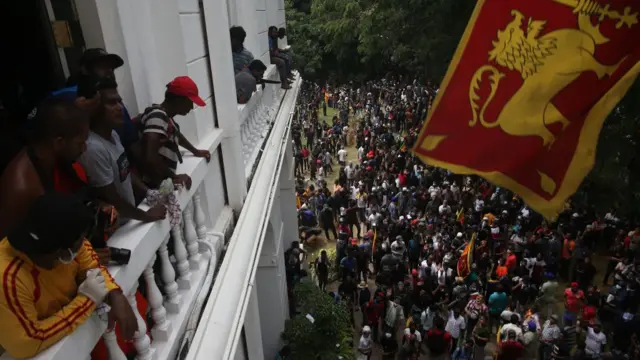 Protesters gathered inside the Sri Lankan presidential palace