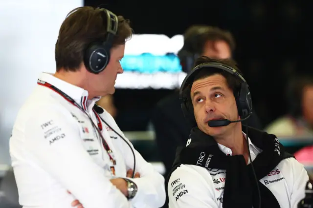 Mercedes boss Toto Wolff in the Mercedes garage