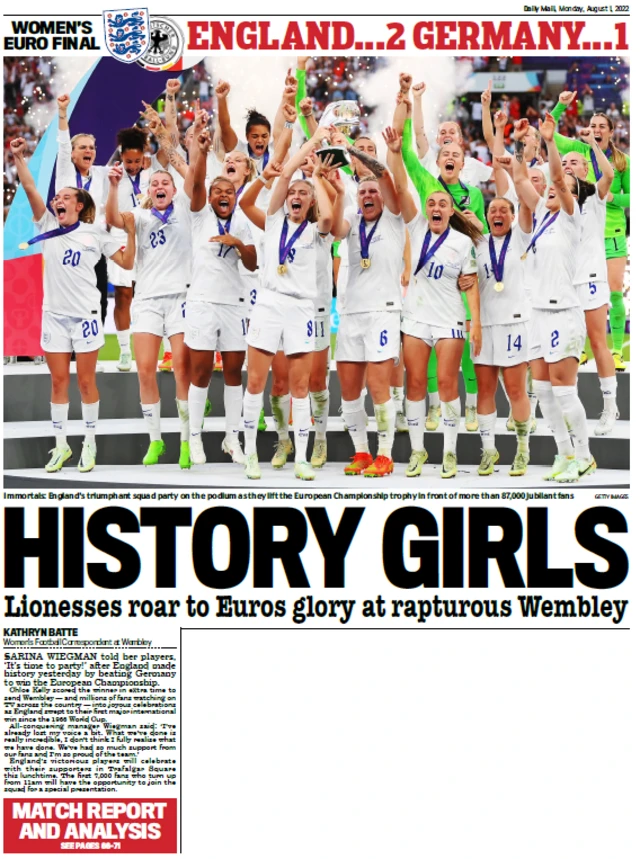 Daily Mail back page on 1 August 2022