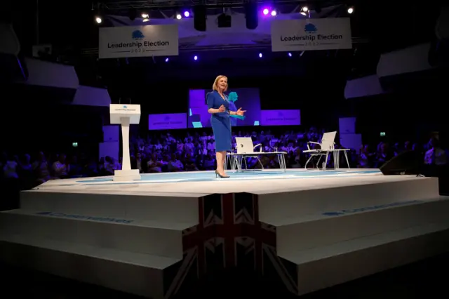 Conservative leadership candidate Liz Truss speaks during a hustings event