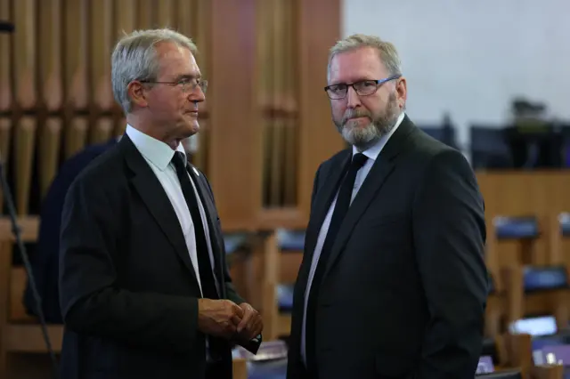 Former Northern Ireland Secretary Owen Paterson (left) and UUP leader Doug Beattie