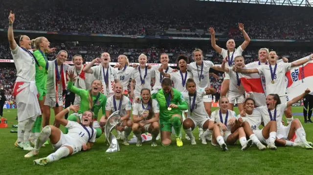 England's celebrate victory over Germany in the UEFA Women's Euro 2022 final at Wembley Stadium