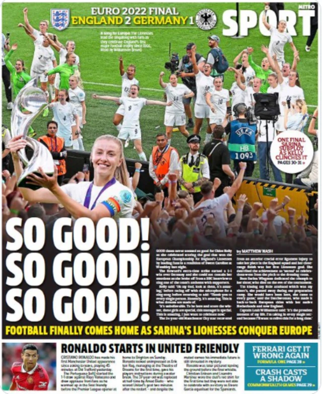 Front page of The Metro on 1 August 2022