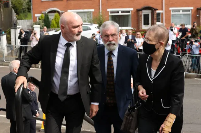 Speaker of the Northern Ireland Assembly Alex Maskey, former Sinn Féin President Gerry Adams and Bairbre de Brún