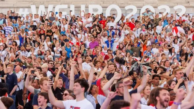 Crowds of fans celebrating Euro 2022 win