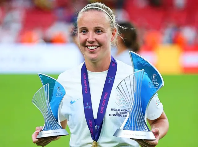 Beth Mead with her awards