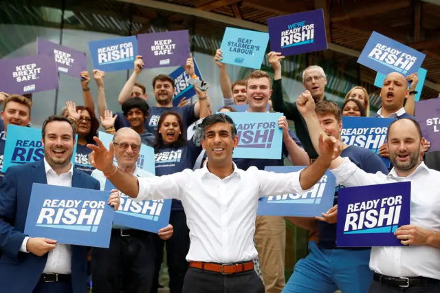 Rishi Sunak (centre) at an event in Exeter as part of his campaign to be leader of the Conservative Party and the next prime minister