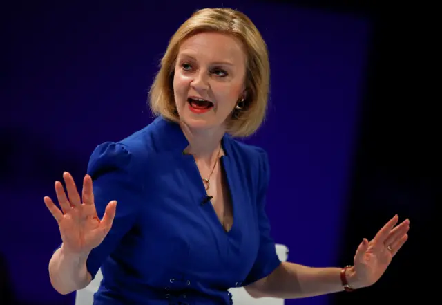 Conservative leadership candidate Liz Truss speaks during a hustings event