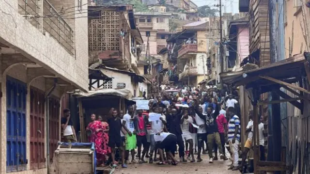 Protesters in Freetown on Wednesday.