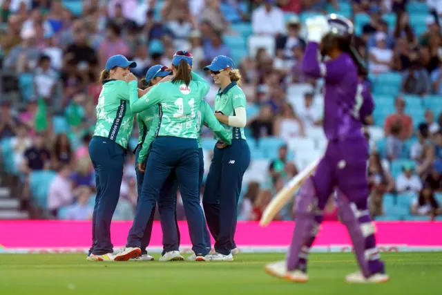 Oval Invincibles celebrate the wicket of  Jemimah Rodrigues