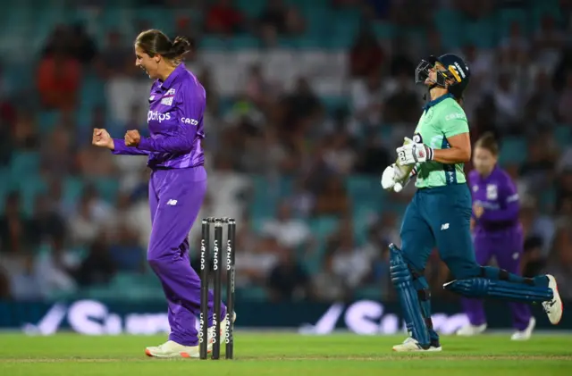 Jenny Gunn celebrating her wicket