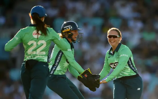 Alice Capsey celebrates her wicket