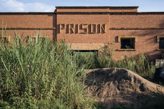 This photograph, taken on September 14, 2020 in Ituri province, northeastern Democratic Republic of Congo, shows the ruined prison in the town of Djugu.