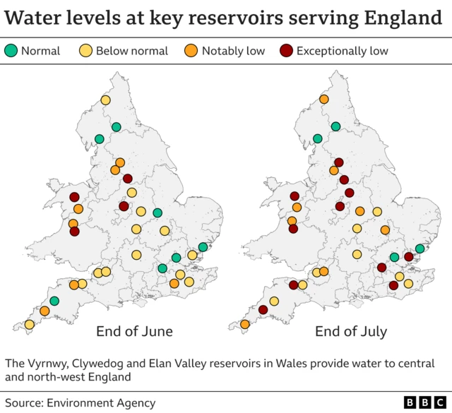 Water levels at key reservoirs serving England