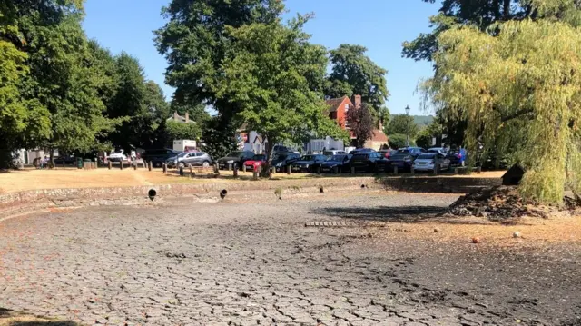 Dried pond at Godstone Green, Surrey, taken on 12 August 2022