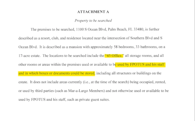 A document shows details of the property to be searched, referencing former president