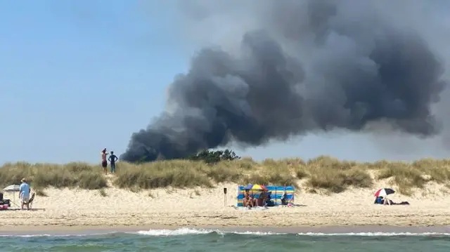 Social media image of a fire on Studland heath in Dorset