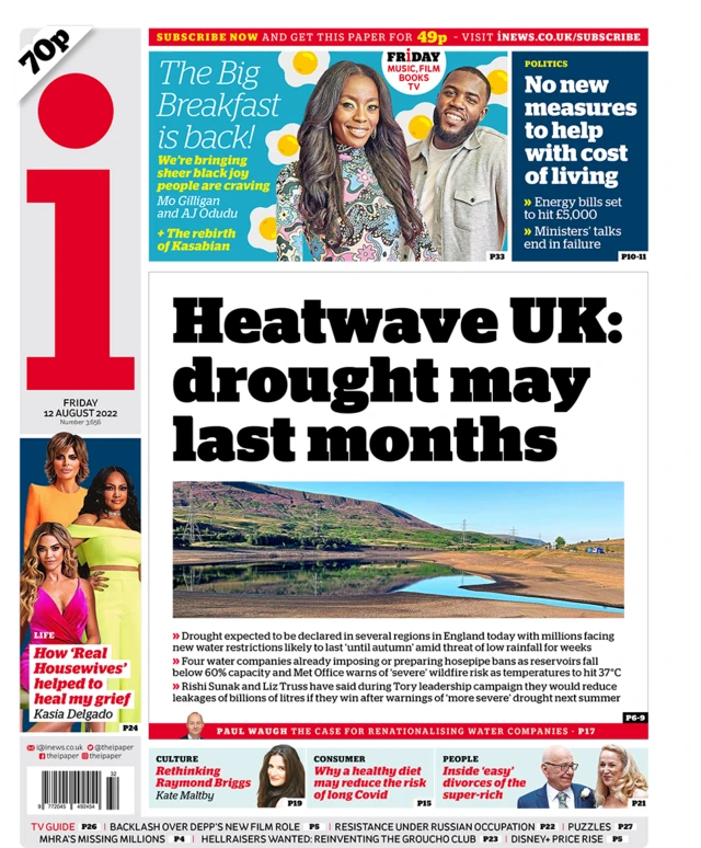 The i front page featuring a picture of a drying reservoir