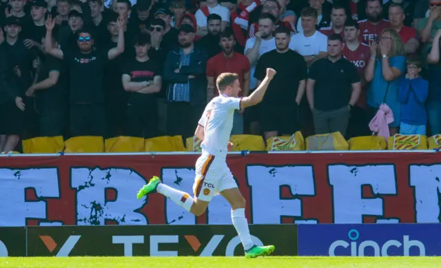 Blair Spittal celebrates after giving Motherwell the lead