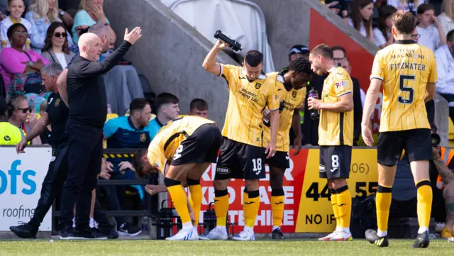 Players take a water break