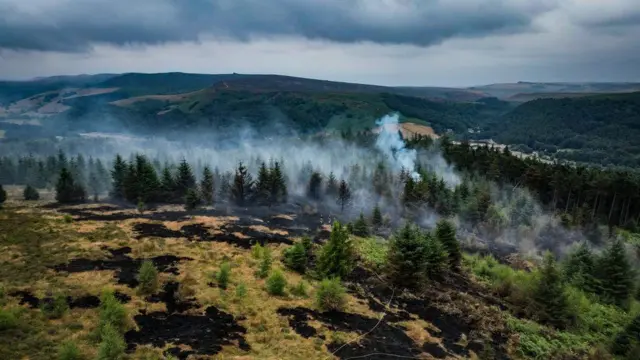 Fire on Win Hill Edge in Bamford in July