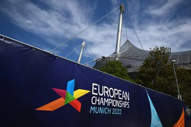 European Championships banner beneath a cloudy sky