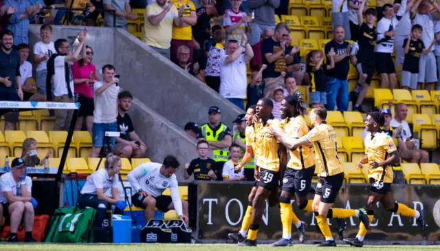 Livingston celebrate Joel Nouble's opening goal