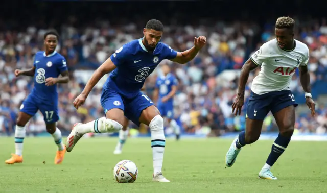 Ruben Loftus-Cheek of Chelsea controls the ball whilst under pressure from Ryan Sessegnon of Tottenham Hotspur