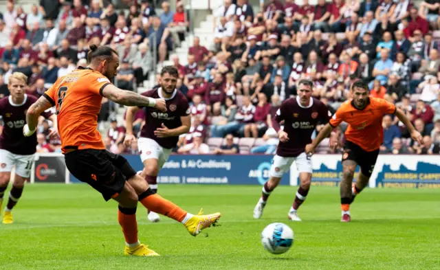 Steven Fletcher scores a penalty for Dundee United against Hearts