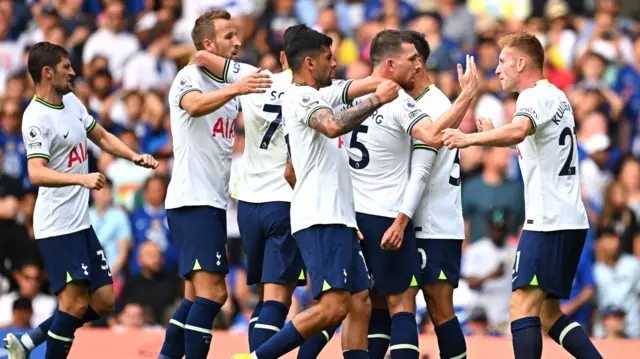 Spurs celebrate Hojbjerg's goal