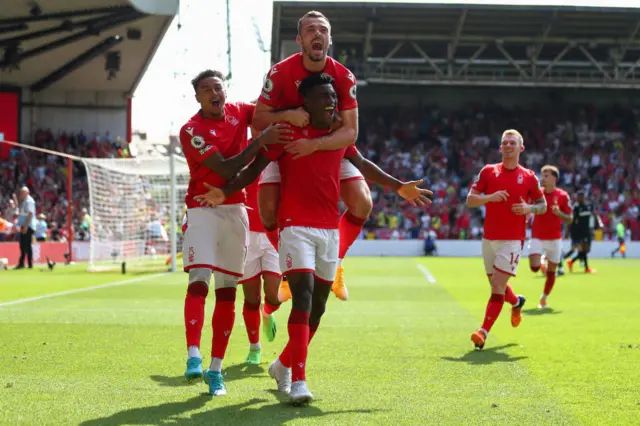 Taiwo Awoniyi of Nottingham Forest celebrates after scoring