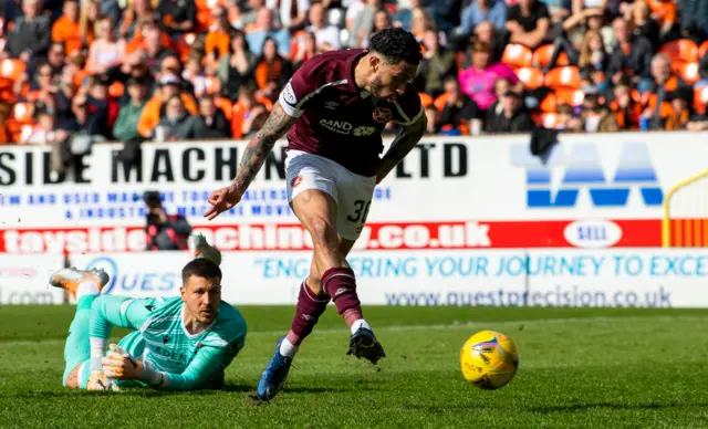 Josh Ginnelly scores for Hearts against Dundee United