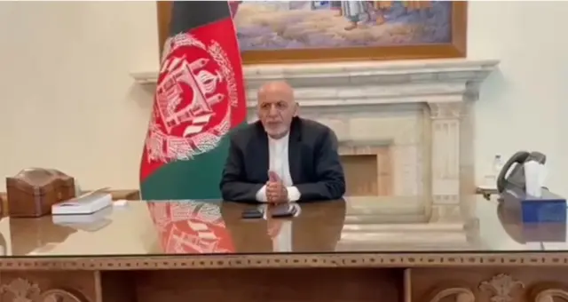 Ashraf Ghani appears in a video address to the country