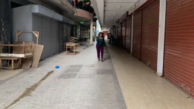 Shops with closed shutters