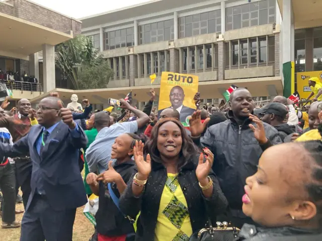 Supporters at William Ruto's party headquarters.