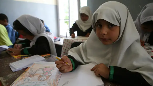 An Afghan girl at school