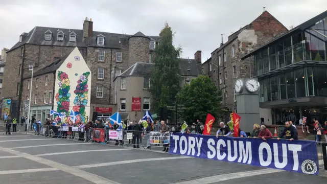 The crowd outside the hustings location