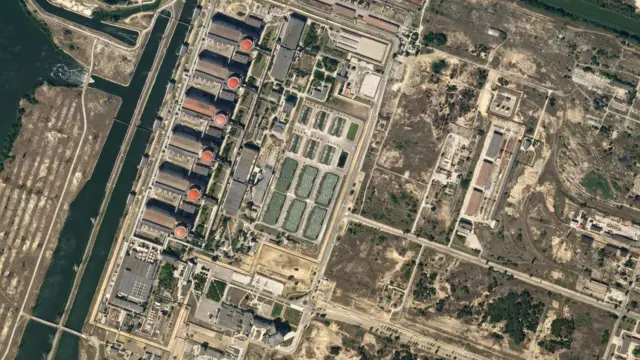 an aerial shot of the Zaporizhzhia nuclear power plant